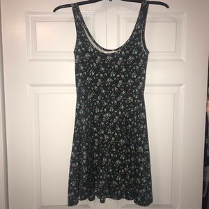 Navy Blue Flowered Skater Dress